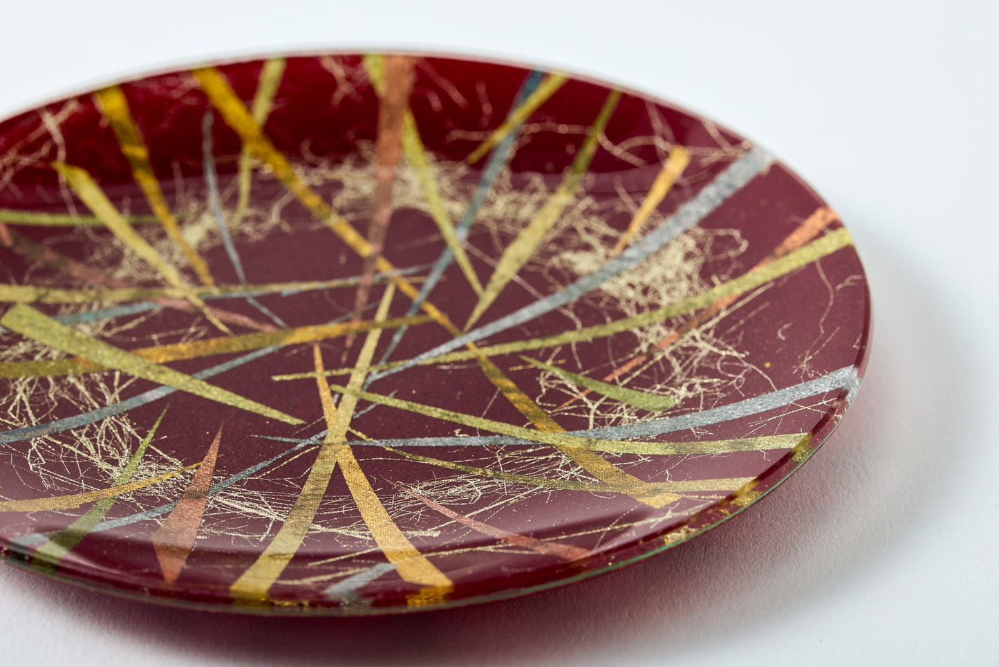 Cut Gold Leaf Glass Kawariyakibakuwa Enji "変り焼き箔輪エンジ" Round Plate