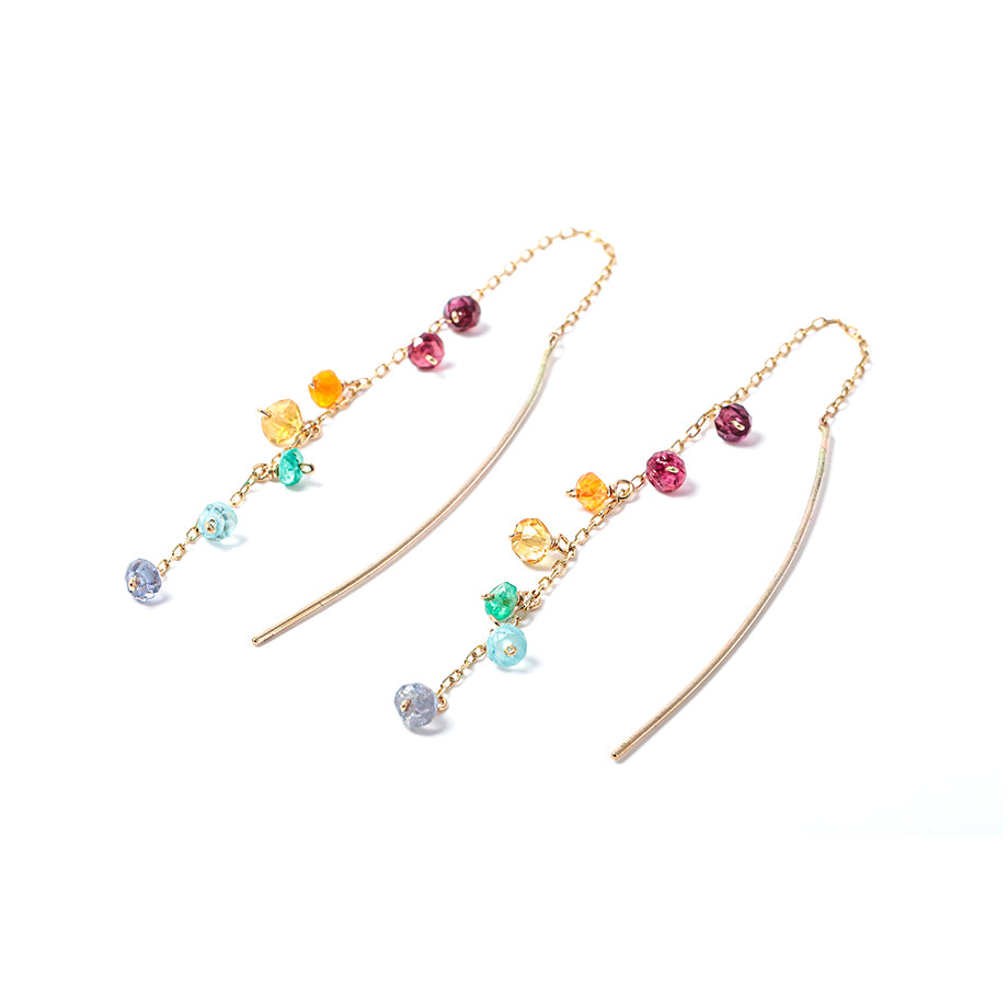 [ BASIC ] Multicolor Stone Threader Earrings